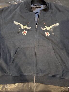 Kith Navy Zip-Up Hoodie with Crane Embroideries